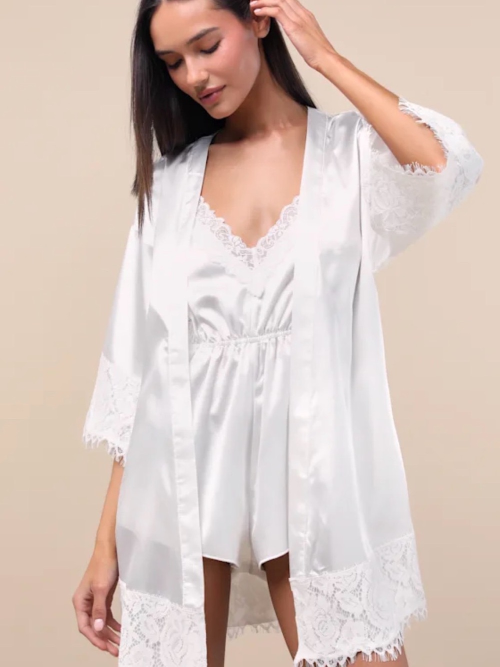 Lulu's White Satin Lace-Trim Robe